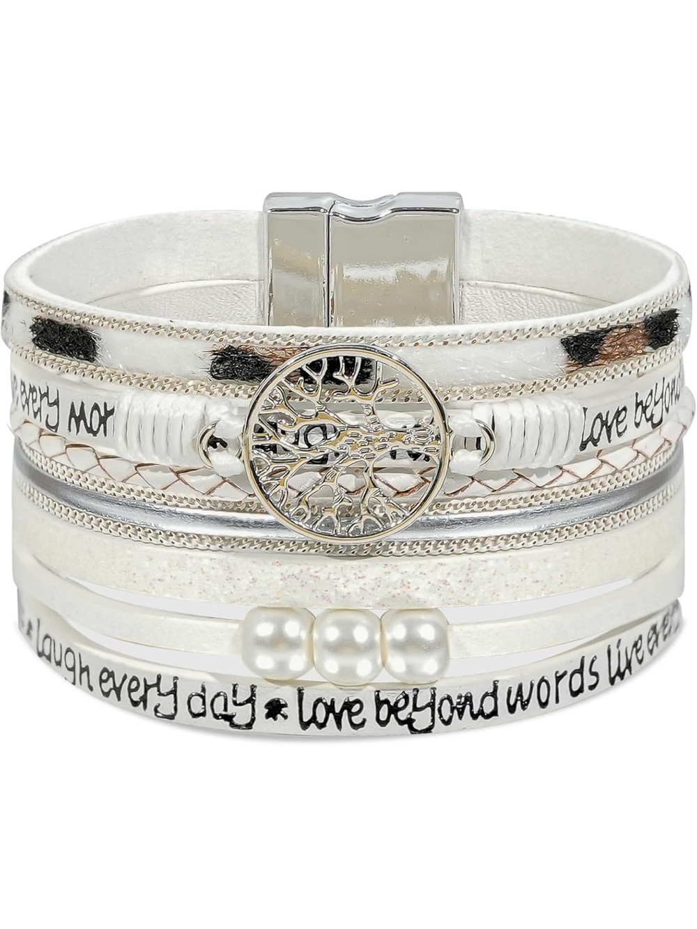 Anthropologie Multi-Strand White and Silver Tree of Life Wrap Bracelet